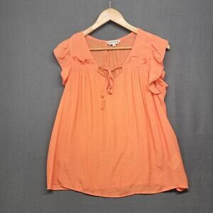 Nanette Lepore Womens Large Orange Flutter Sleeve Peasant Boho Blouse Top